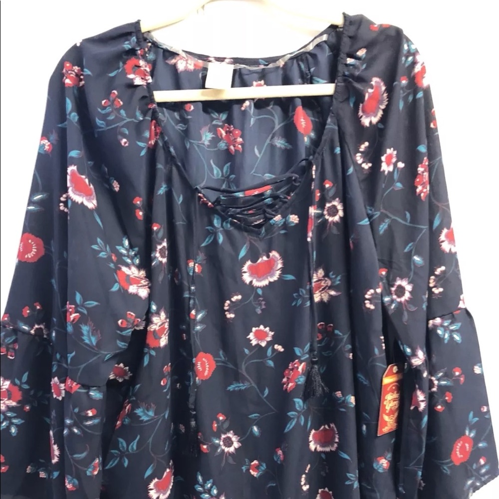 Faded Glory Women 2X (18w-20w)Blouse Blue Lace Up